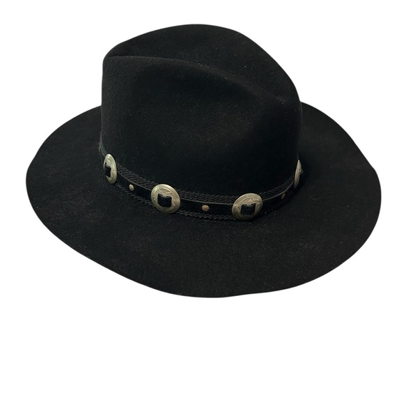 Black Wool Hat Concho Band Size 7 1/8 - Picture 1 of 12